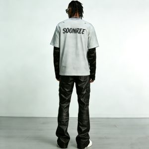 Urban Tech Black Leather-Look Cargo Pants