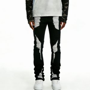 Horizontal Shredded Skinny Black Jeans