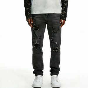 Heavy Distressed Grey Slim Denim