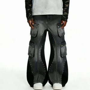 Oversized Bubble-Hem Black Cargos