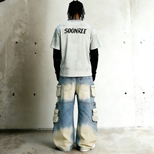 Sky Blue Acid-Wash Oversized Denim