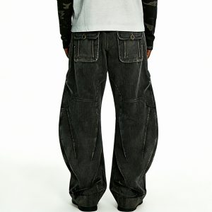 Structural Balloon-Leg Black Pants