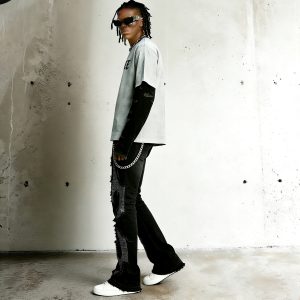 Gothic Rhinestone Side-Flare Jeans