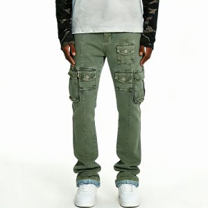 Sage Green Utility Multi-Pocket Jeans