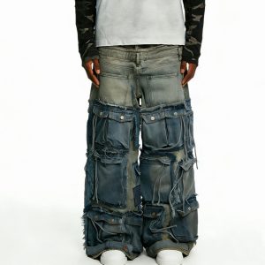 Tiered Cargo Multi-Pocket Denim