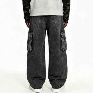 Acid Wash Grey Relaxed Cargo Jeans