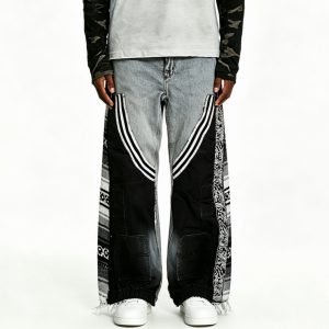 Two-Tone Paneled Streetwear Striped Jeans