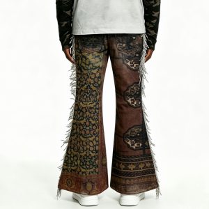 Fringe Flare Carpet-Print Jeans
