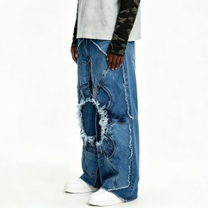 Structural Frayed Cut-out Jeans