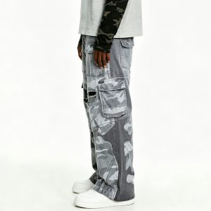 Grey Tactical Cargo Camo Jeans