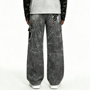 Dark Grey Acid Wash Relaxed Denim