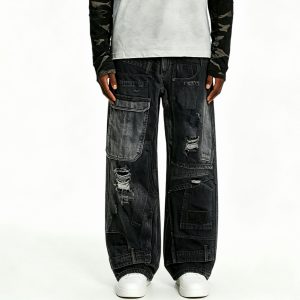 Multi-Pocket Black Techwear Jeans