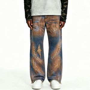 Rust-Tinted Earthy Distressed Denim