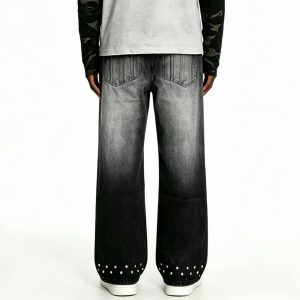 Studded Hem Grey Acid Wash Jeans