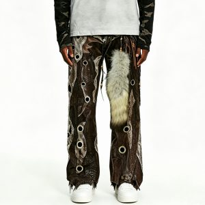 Fur-Accented Gothic Eyelet Denim