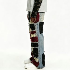 Multi-Color Fur Patchwork Denim