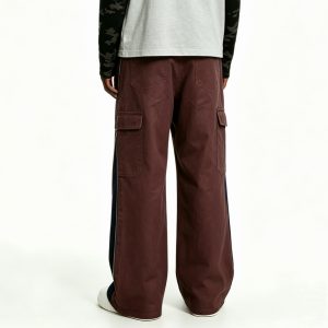 Burgundy Wide-Leg Side-Zip Cargos