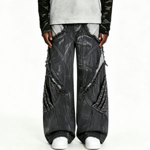 Circular Paneled Gothic Black Denim