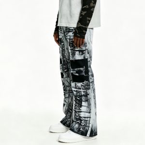 Graphic Printed Distressed Street Jeans