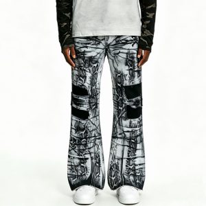 Abstract Sketch Print White Denim