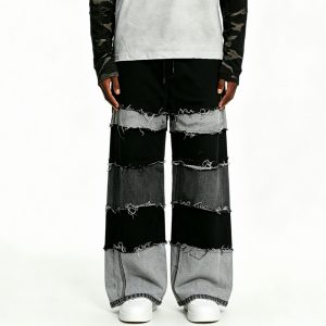 Tiered Patchwork Grey & Black Jeans