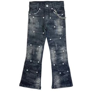 Boys' & Girls' Black Cargo Flare Jeans OEM | Y2K Streetwear