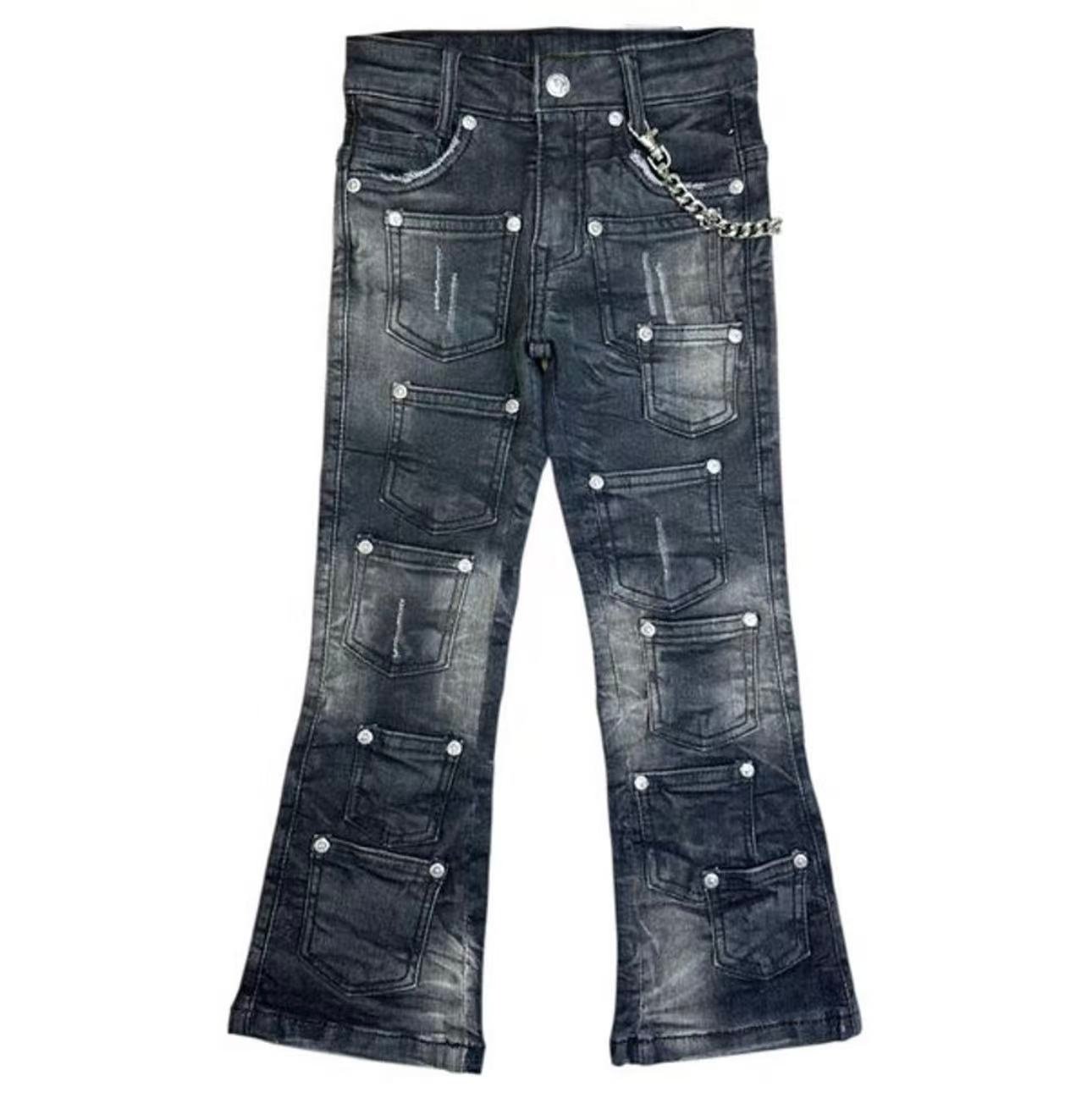 Boys' & Girls' Black Cargo Flare Jeans OEM | Y2K Streetwear