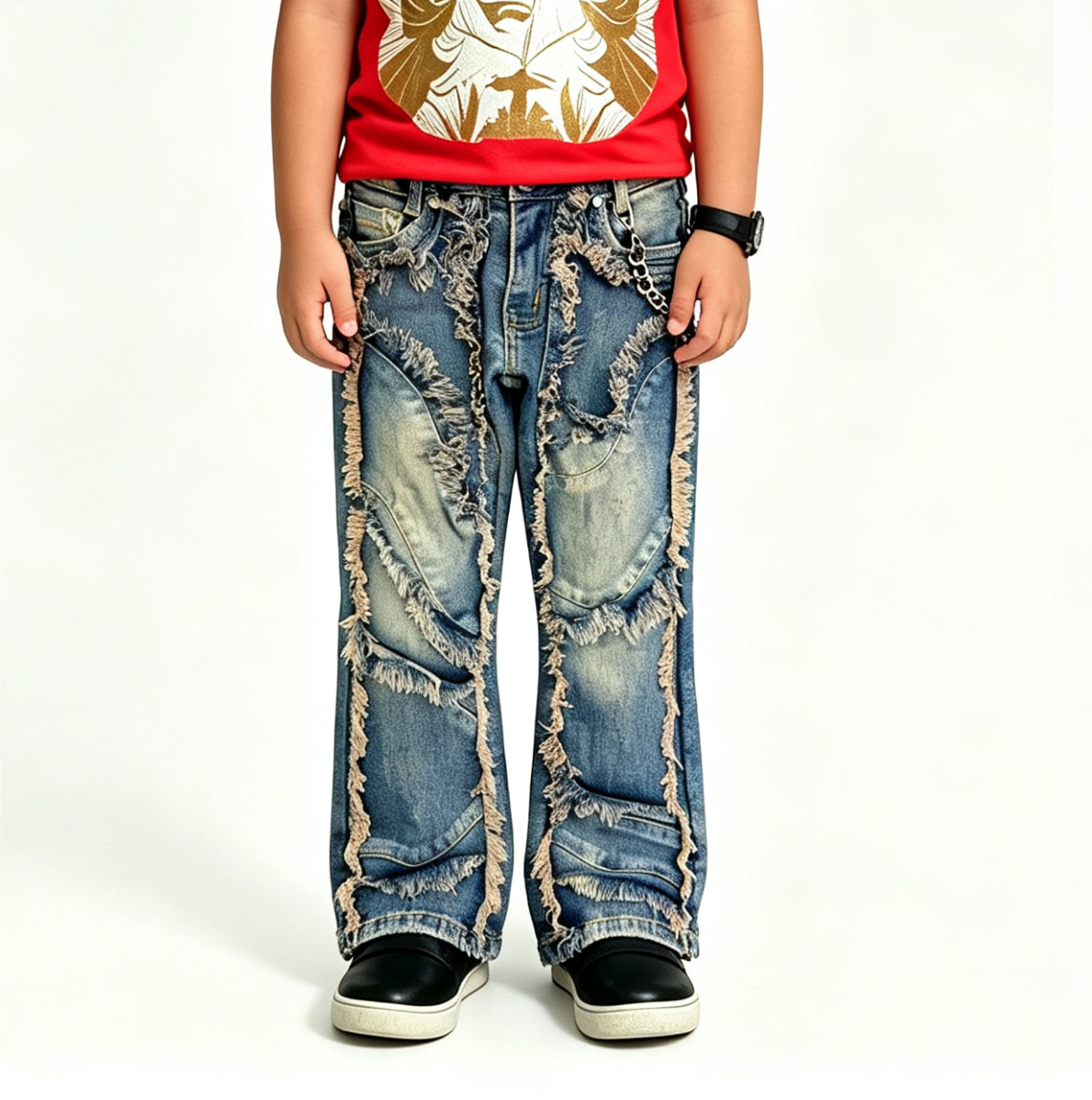 Boys' & Girls' Distressed Flare Jeans OEM | Y2K Streetwear - Image 2