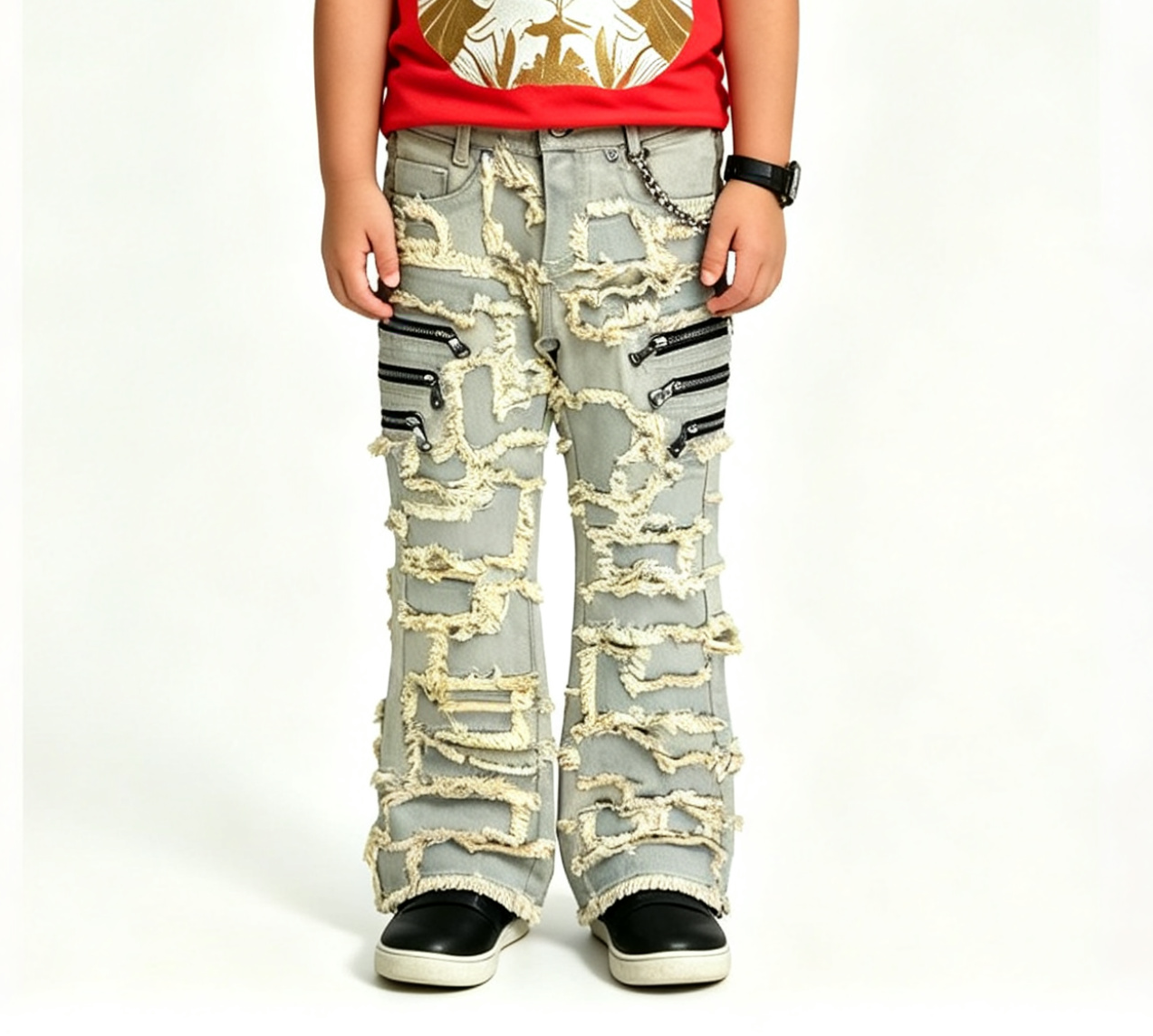 Boys' & Girls' Distressed Zipper Jeans OEM | Y2K Streetwear - Image 2