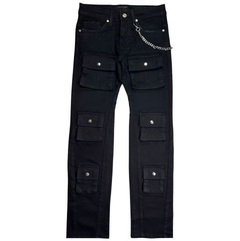 Boys' Black Multi-Pocket Cargo Jeans OEM | Y2K Streetwear