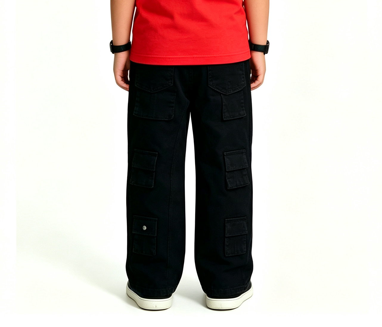 Boys' Black Multi-Pocket Cargo Jeans OEM | Y2K Streetwear - Image 3