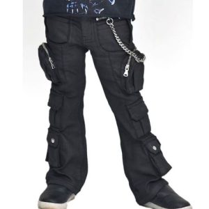 Boys' Black Zipper Cargo Flare Jeans OEM | Y2K Streetwear