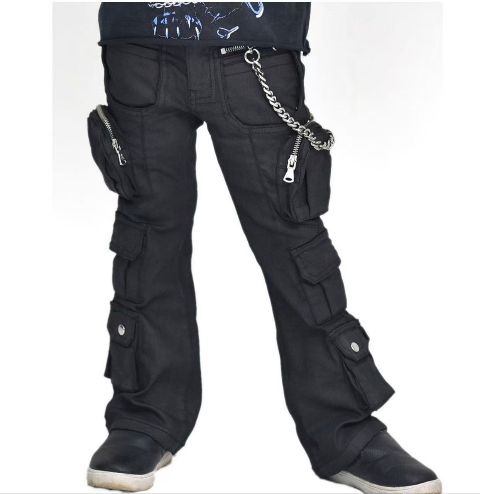 Boys' Black Zipper Cargo Flare Jeans OEM | Y2K Streetwear