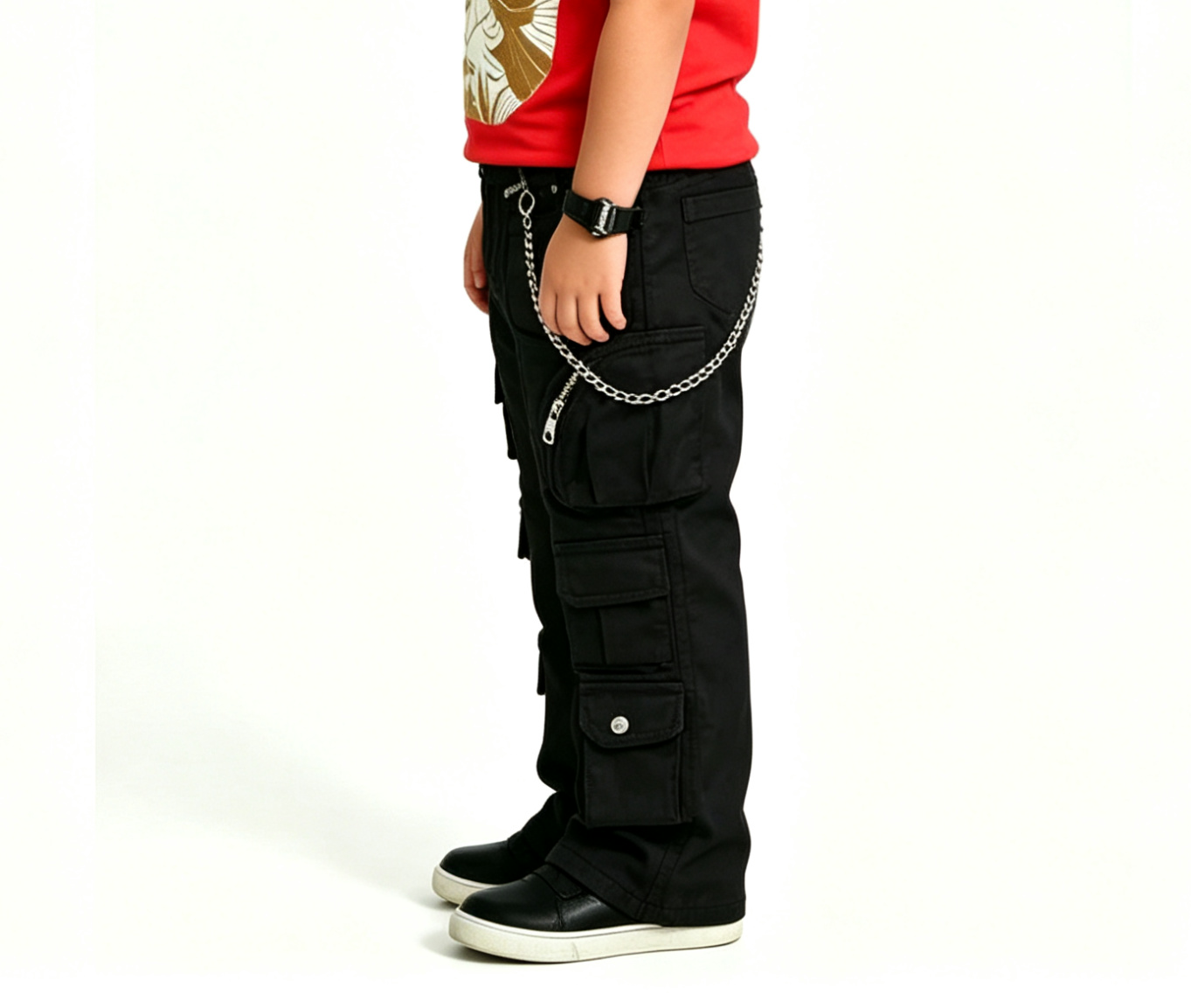 Boys' Black Zipper Cargo Flare Jeans OEM | Y2K Streetwear - Image 3