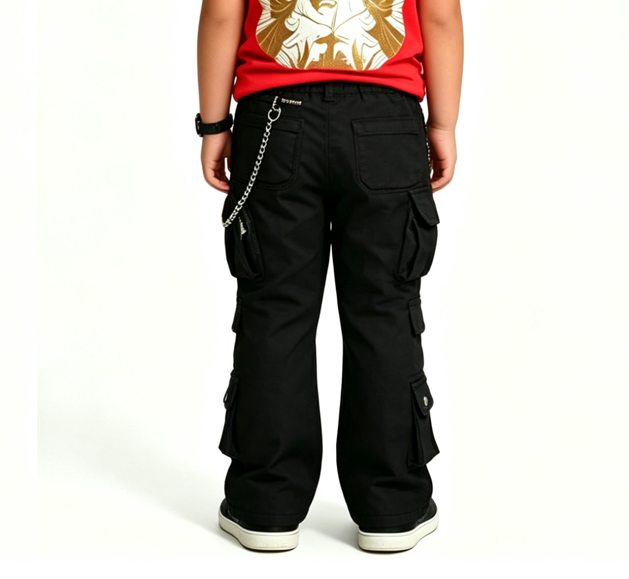 Boys' Black Zipper Cargo Flare Jeans OEM | Y2K Streetwear - Image 4