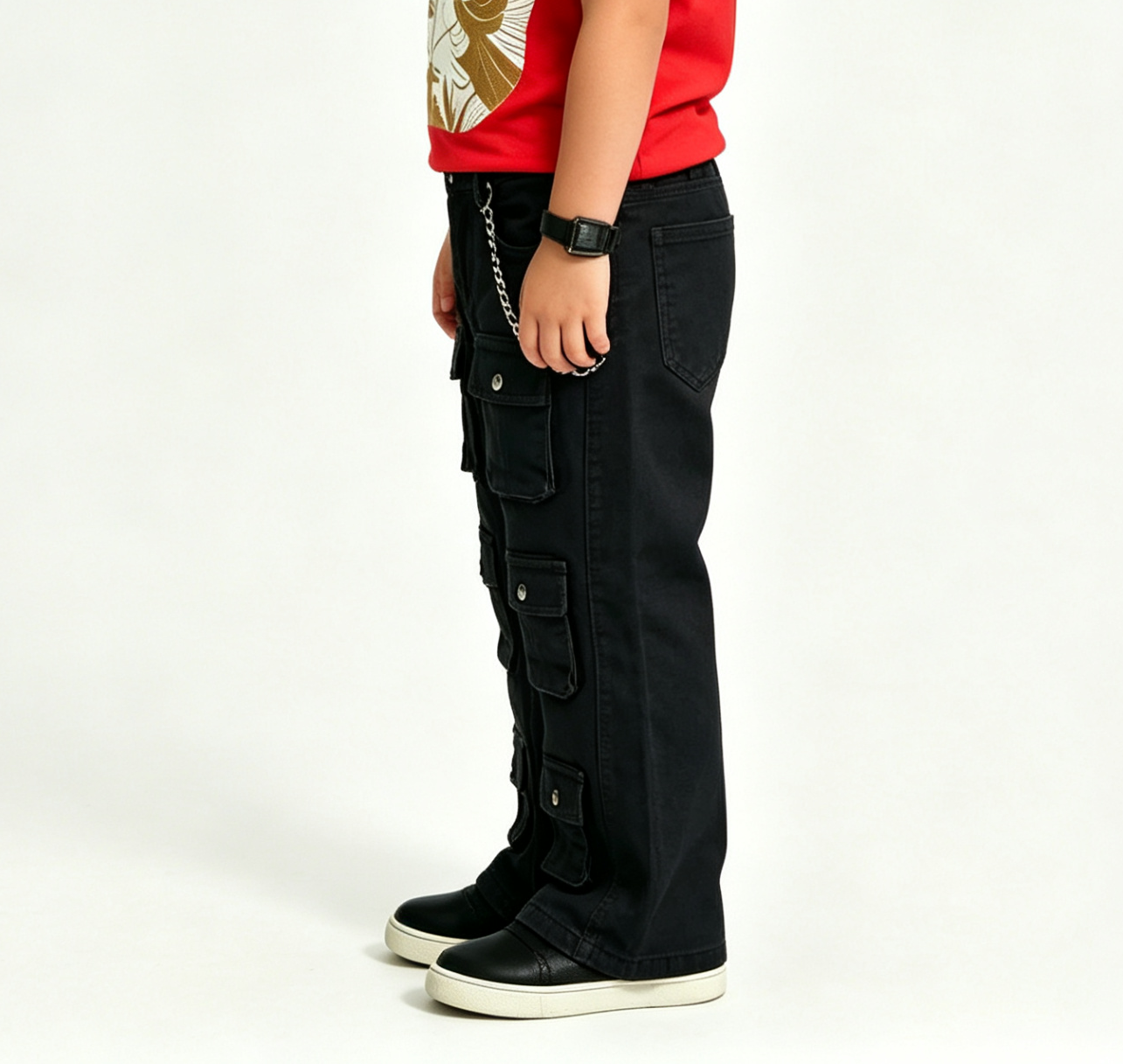 Boys' & Girls' Black Cargo Jeans OEM | Y2K Streetwear - Image 3