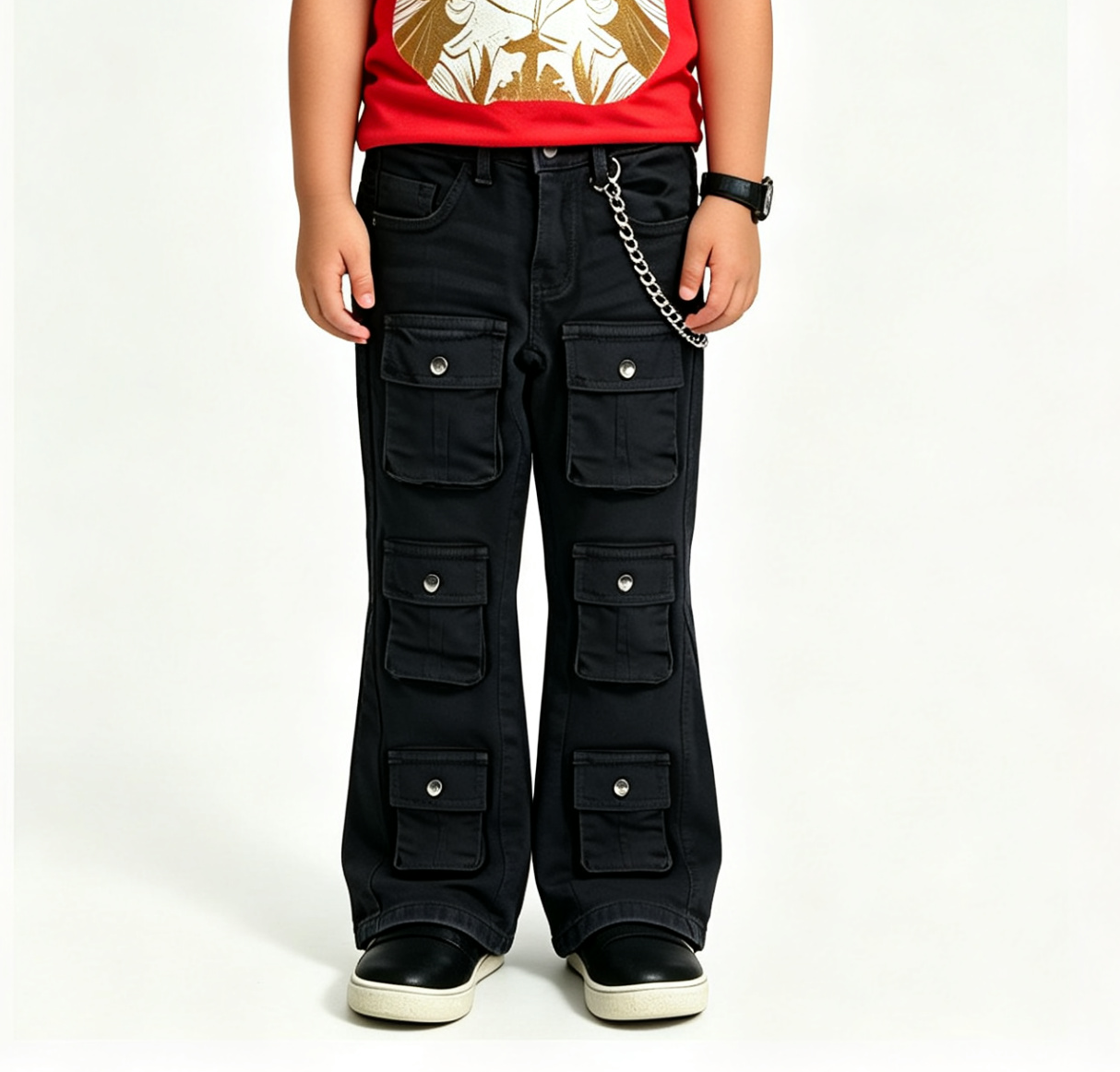 Boys' & Girls' Black Cargo Jeans OEM | Y2K Streetwear - Image 2