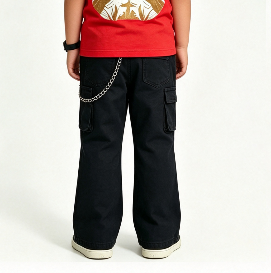 Boys' & Girls' Black Cargo Jeans OEM | Y2K Streetwear - Image 4
