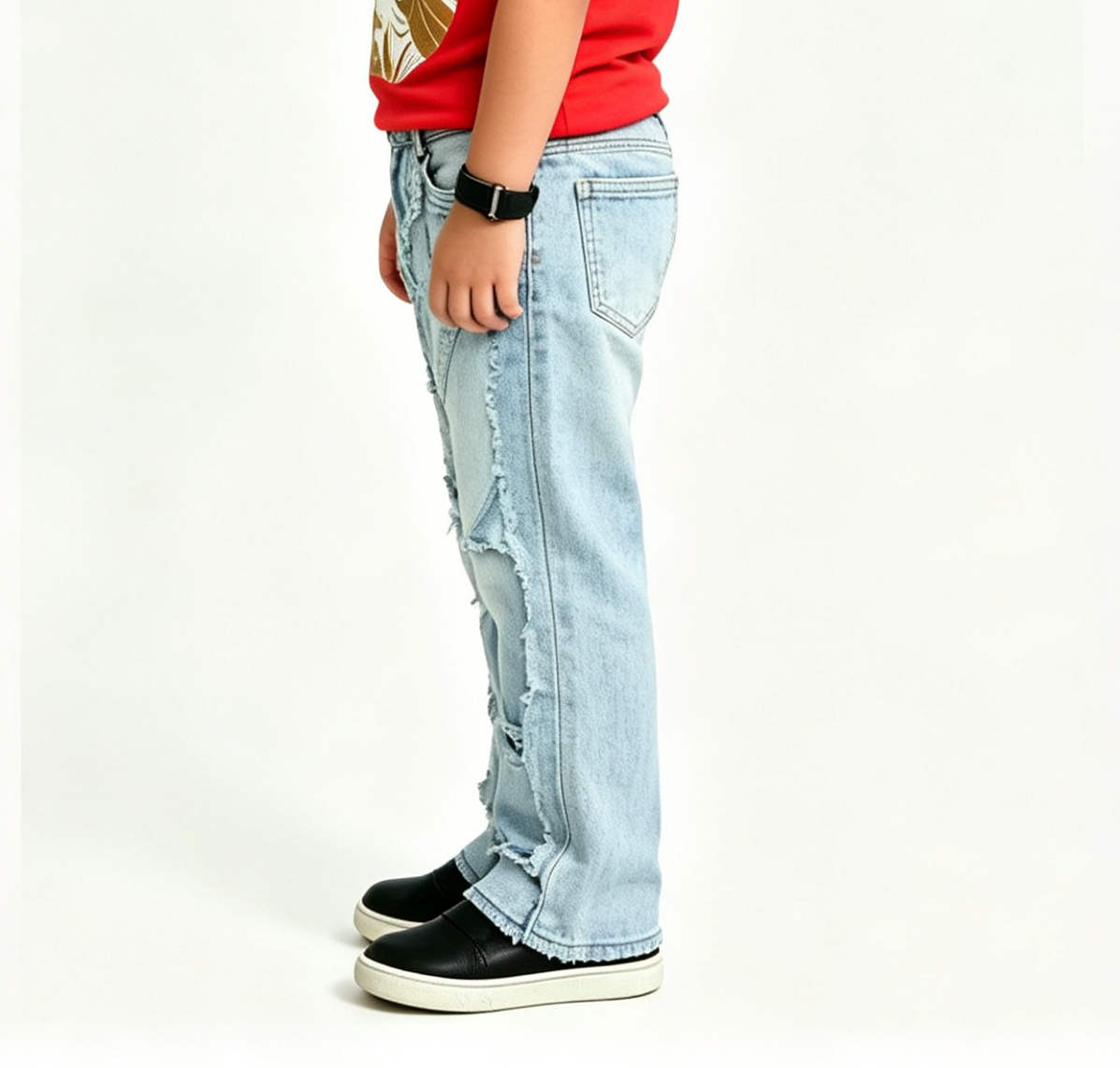Kids' Light Blue Distressed Flare Jeans OEM | Y2K Streetwear - Image 3
