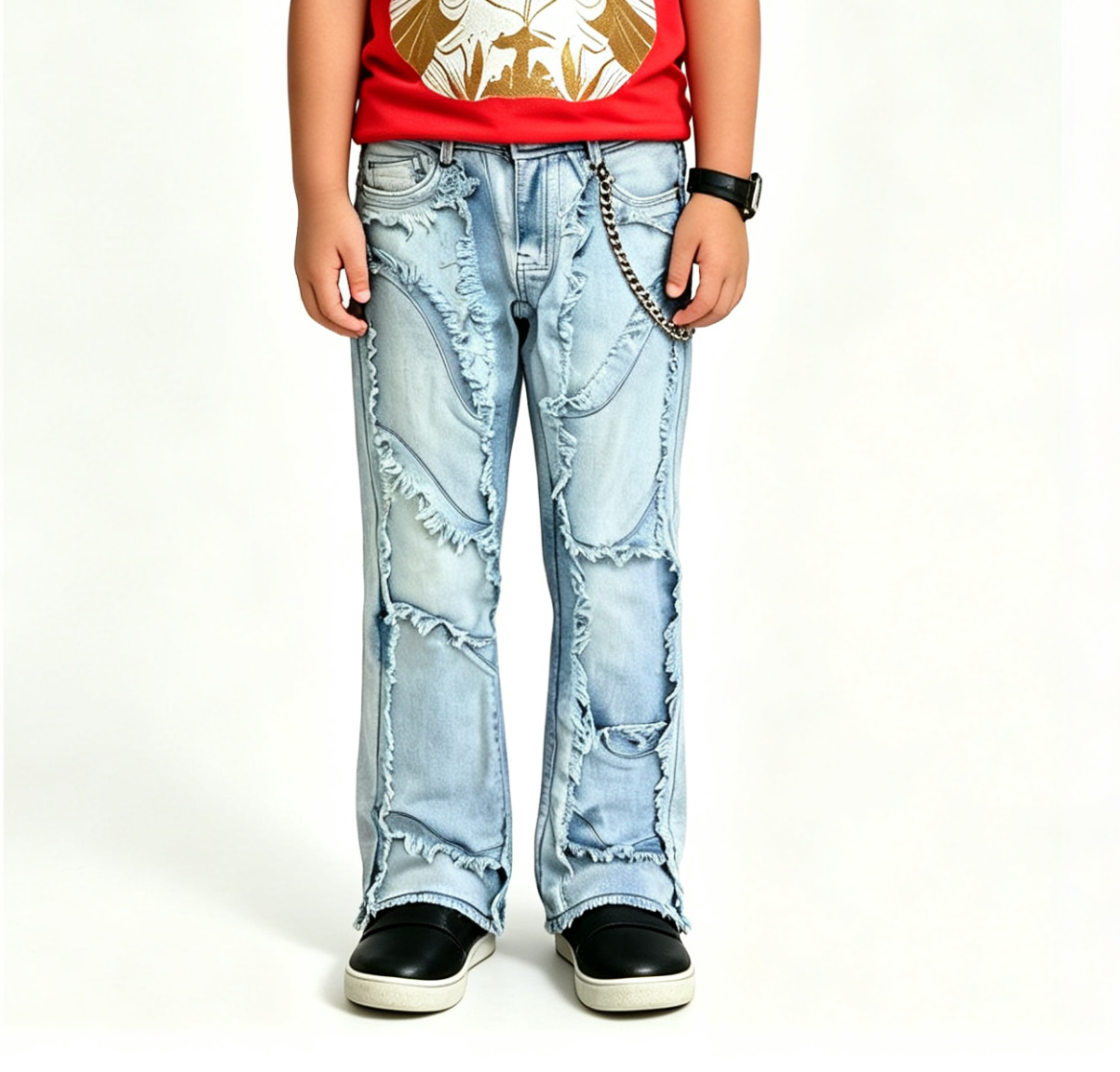 Kids' Light Blue Distressed Flare Jeans OEM | Y2K Streetwear - Image 2