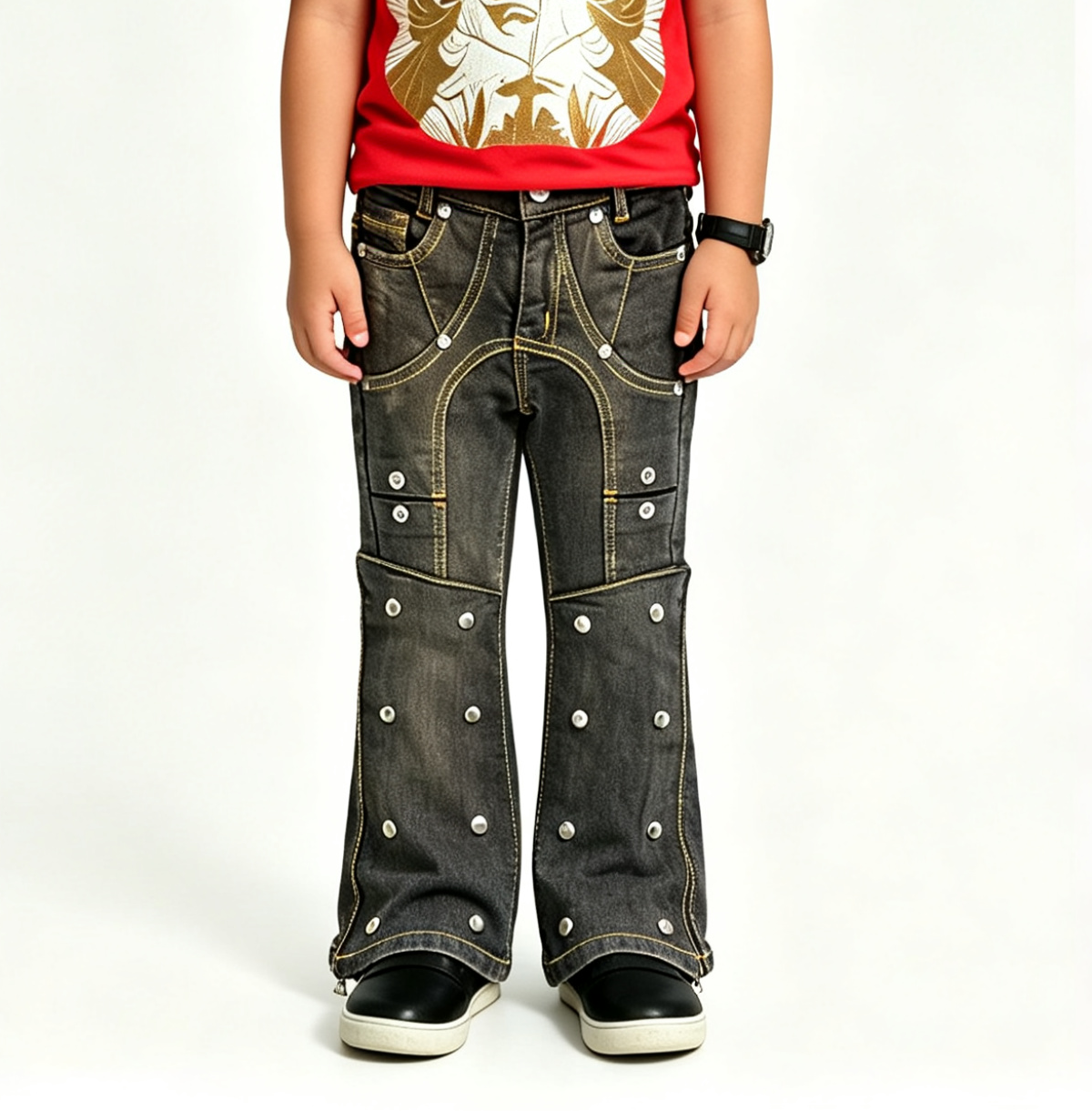 Boys' & Girls' Dark Flare Jeans OEM | Y2K Punk Streetwear - Image 2