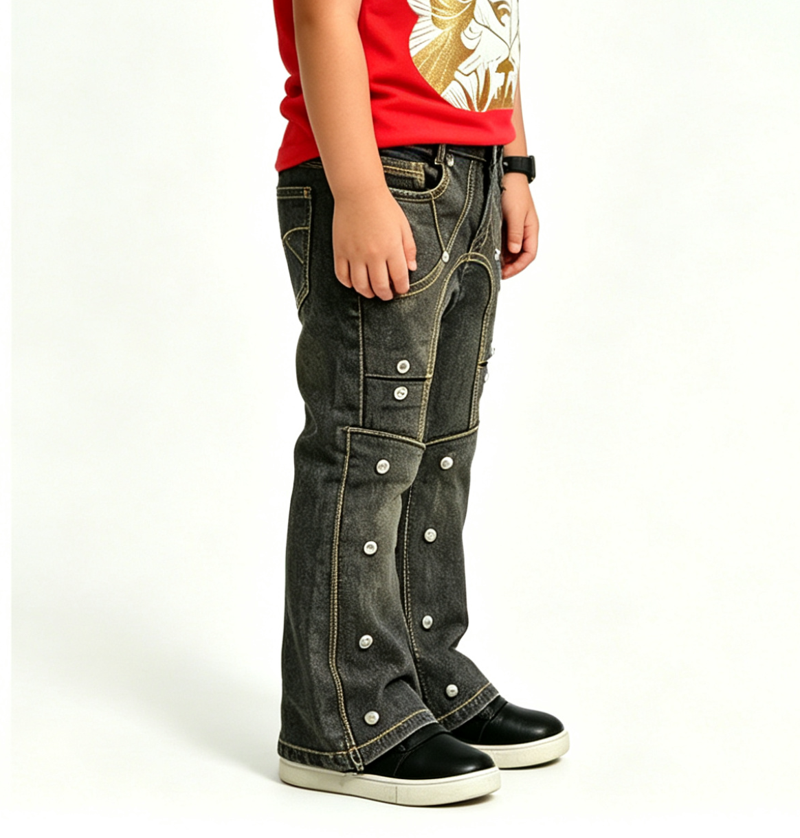 Boys' & Girls' Dark Flare Jeans OEM | Y2K Punk Streetwear - Image 4