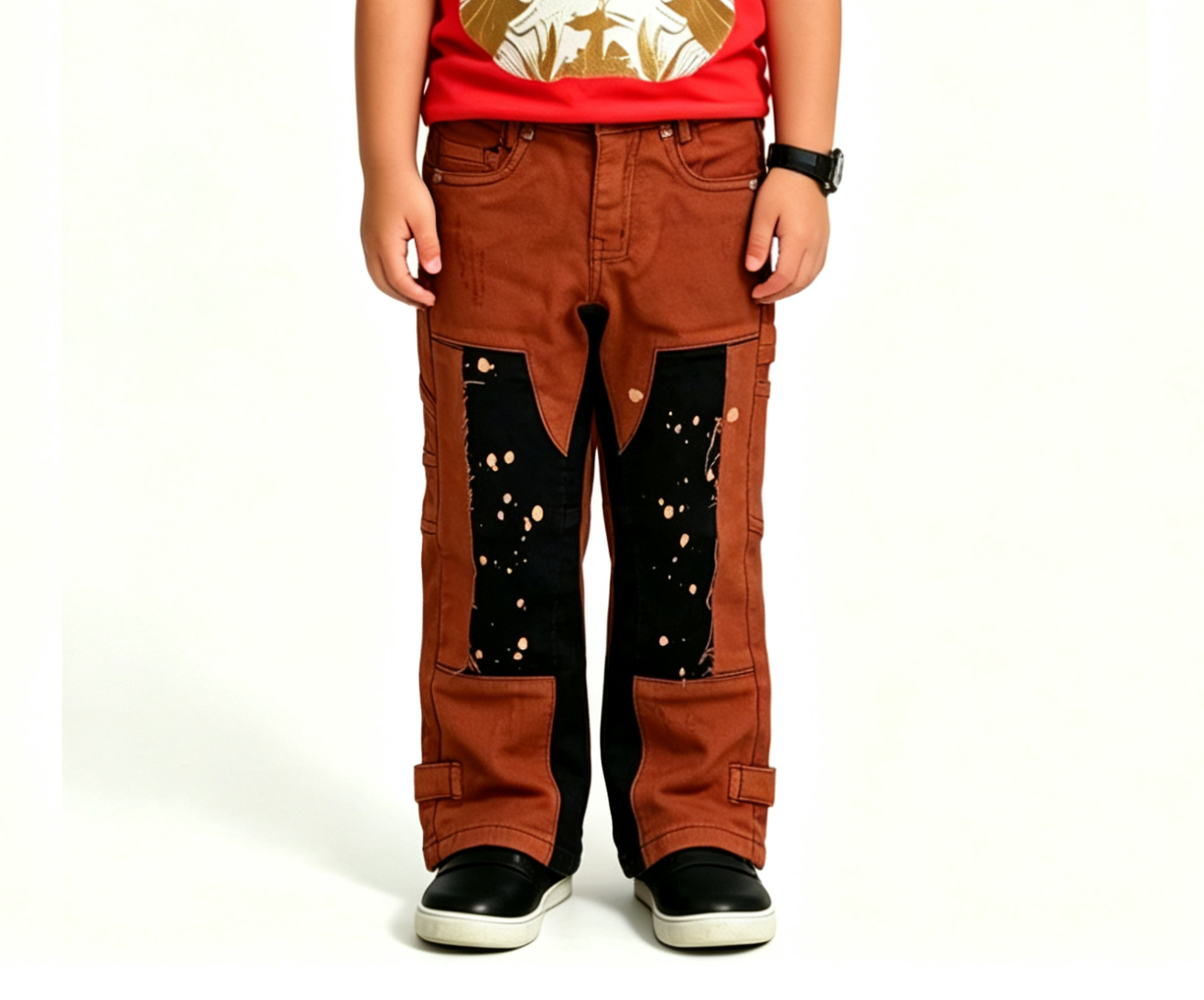Kids' Patchwork Splatter Denim Jeans OEM | Streetwear Fit - Image 2