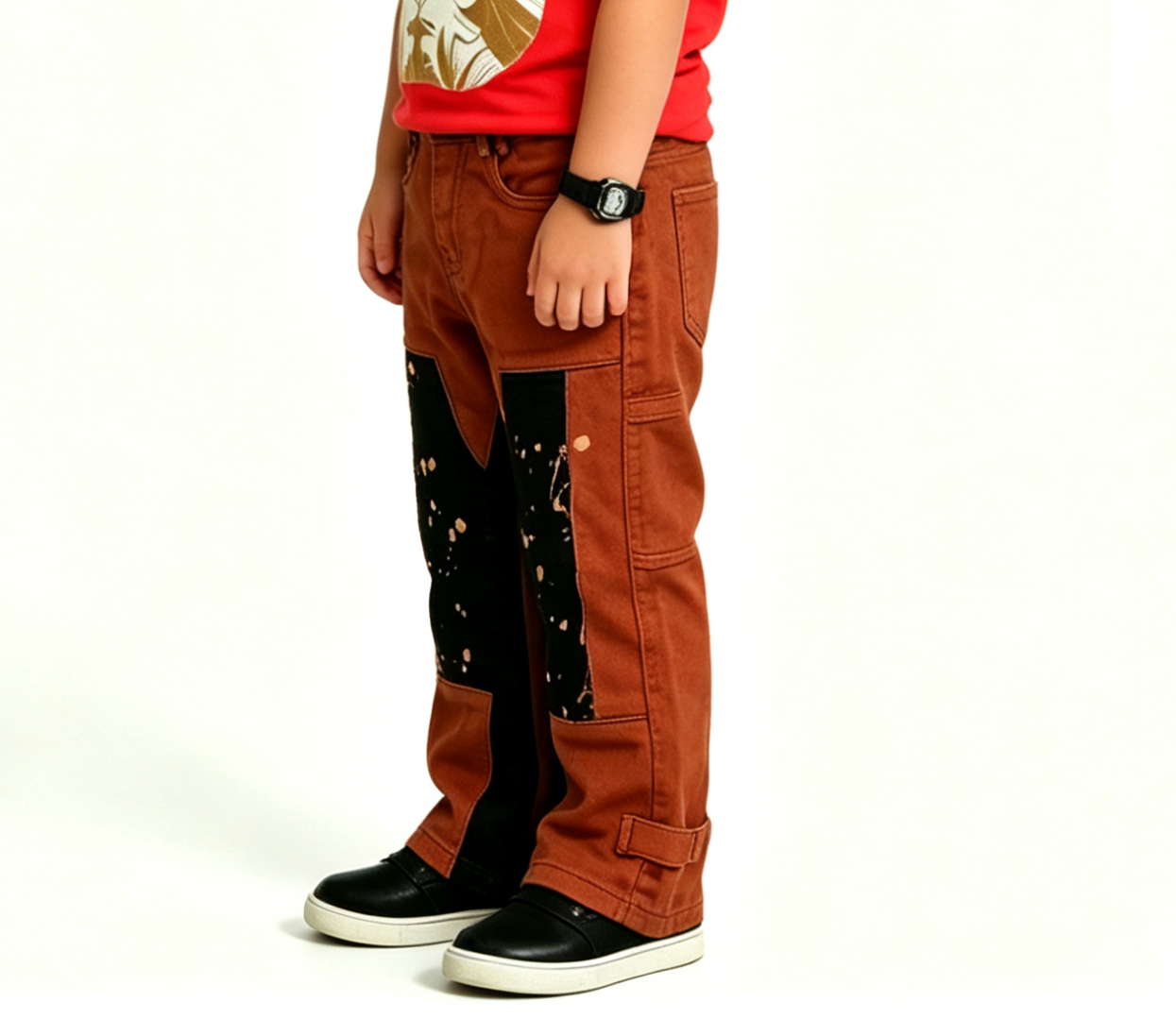 Kids' Patchwork Splatter Denim Jeans OEM | Streetwear Fit - Image 3