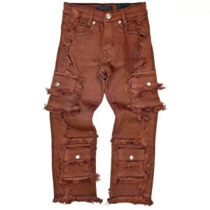 Kids' Brown Distressed Cargo Jeans OEM | Y2K Streetwear