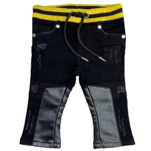 Kids' Black Moto Jeans – PU Leather, Streetwear OEM MOQ 100