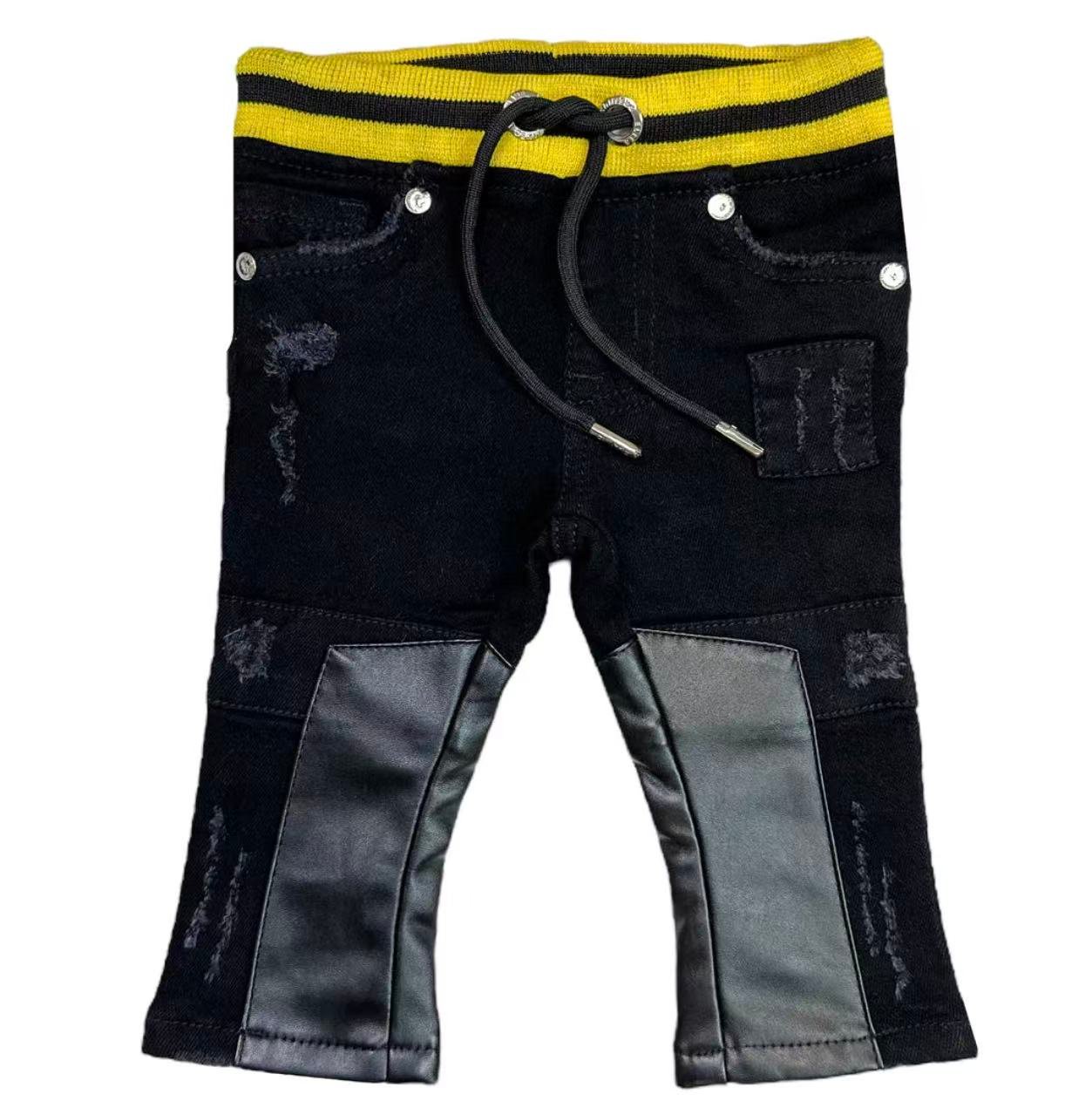 Kids' Black Moto Jeans – PU Leather, Streetwear OEM MOQ 100