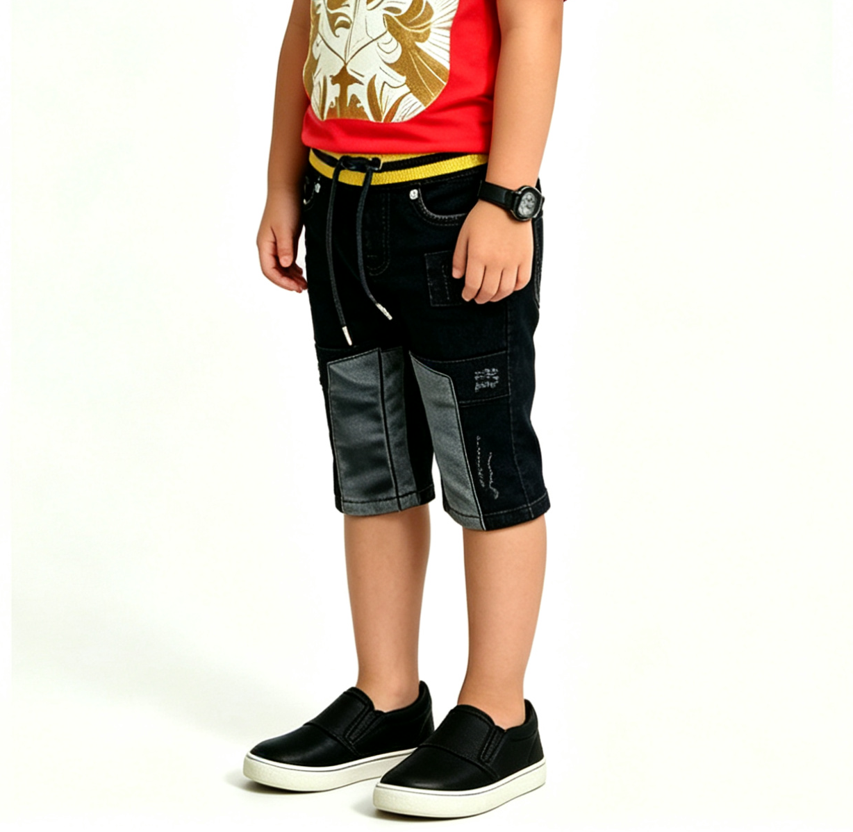 Kids' Black Moto Jeans – PU Leather, Streetwear OEM MOQ 100 - Image 4
