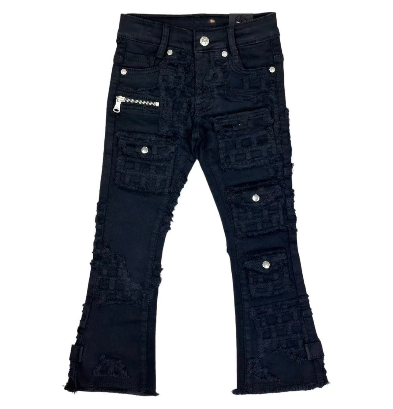 Kids' Black Distressed Flare Jeans – Y2K Grunge Streetwear