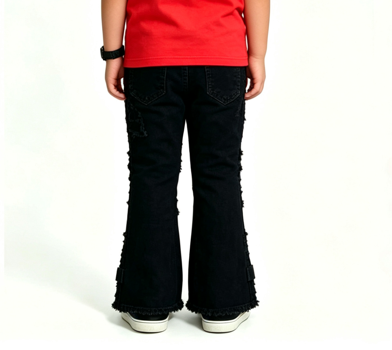 Kids' Black Distressed Flare Jeans – Y2K Grunge Streetwear - Image 4